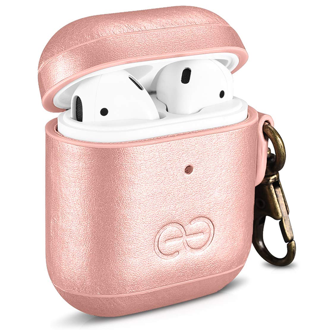 Dreem Om Case Cover with Keychain Clip Compatible with AirPods 1 & 2, Vegan Leather Airpods Case for Men & Women, Luxury Earbuds Accessory for Apple iPhone - Rose
