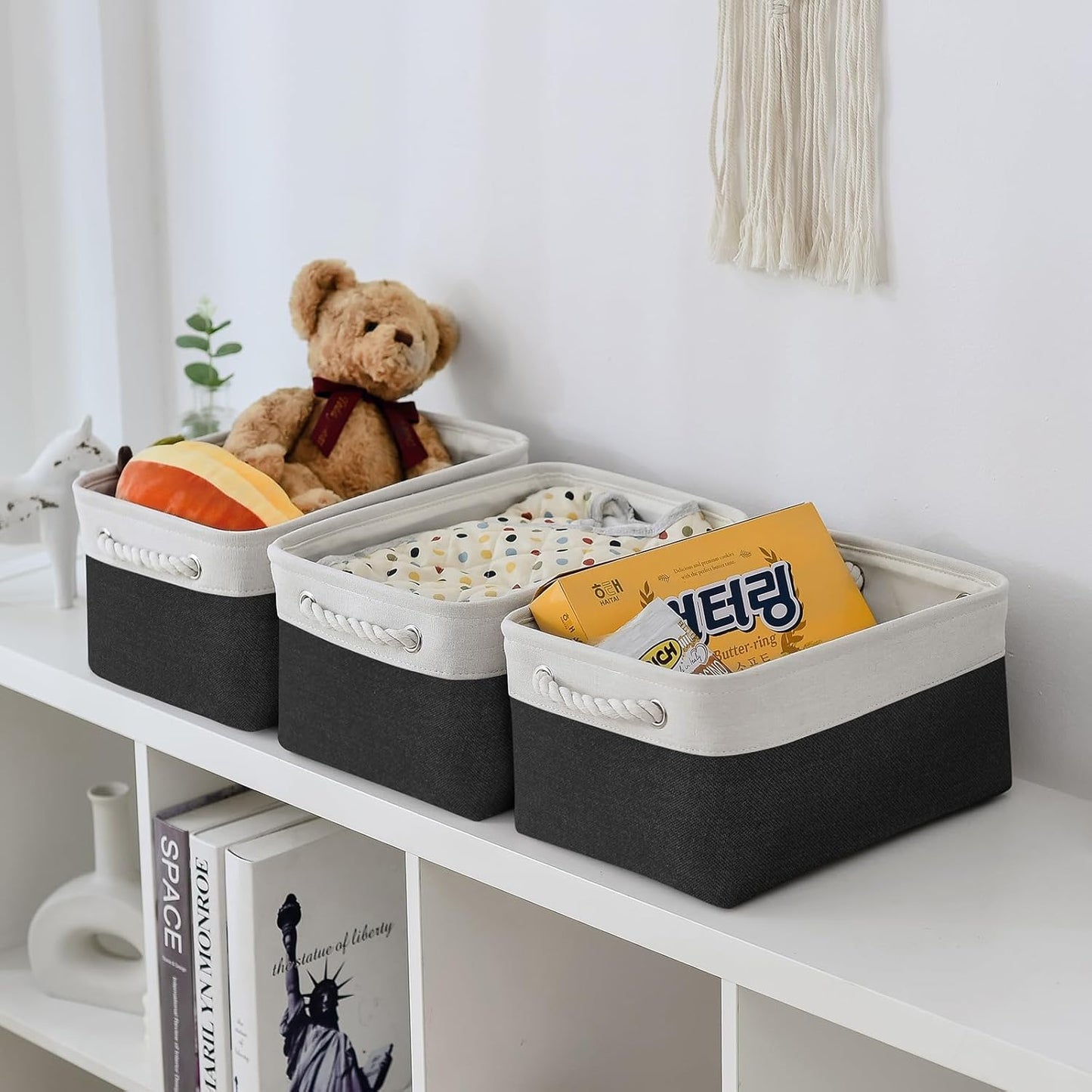 TheWarmHome 1 Pack Storage Bins for Shelves - 13.8x9.7x6.7 inch Organizer Basket for Closet, Laundry, Nursery (White &