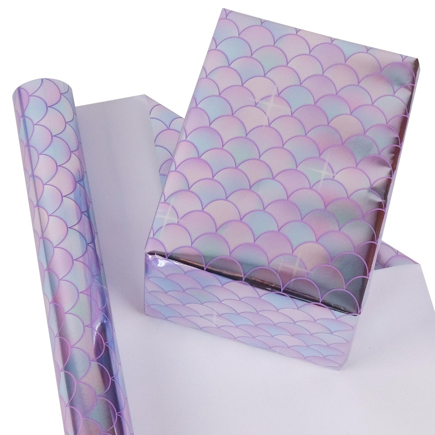 RayofSun Mermaid Scale Wrapping Paper for Girls Kids - 17 Inch x 32 Feet Mini Roll Under Sunlight Glittering Birthday Wrapping Paper Roll for All Occasions, Birthday, Baby Shower Wedding Present Wrap