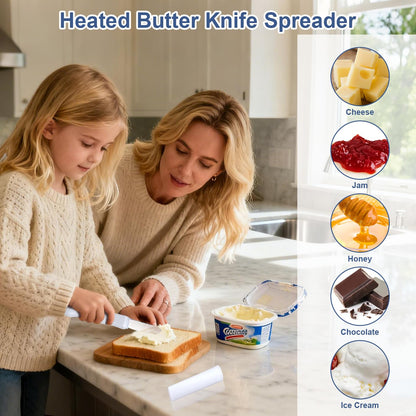 Heated Butter Knife - Stainless Steel Rechargeable USB Smart Temperature Control (131°F/158°F), Real-time Temp Display & IP68 Waterproof, for Hard Butter, Cheese, Jam, Peanut Butter & More - Kitchen Gadget Butter Spreader Knife