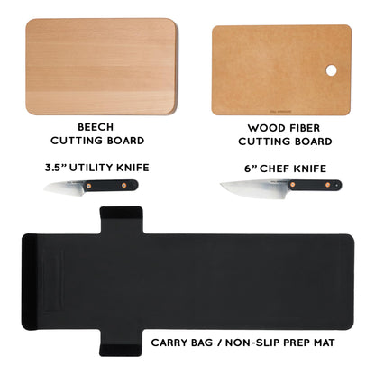 FULL WINDSOR - MagKnives Magnetic Camping Cutting Board and Knife Set - Portable Camping Kitchen Prep Kit with 2 Wood Cutting Boards, 6" Chef Knife, 3.5" Utility Knife, Carry Bag for Outdoor Cooking