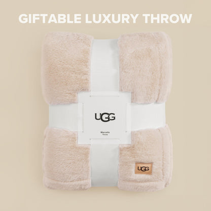 UGG Faux Fur Throw Blanket - Soft Luxury Throw for Couch, Cozy Bedroom Decor & Living Room Decor, Housewarming Gifts for Women, Beige Light Sand, 50"x70" (Marcella)