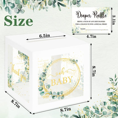 Greenery Baby Shower Games for Girl or Boy, Oh Baby Sage Green Diaper Raffle Card Box with Tickets for Boy Baby Shower Decorations