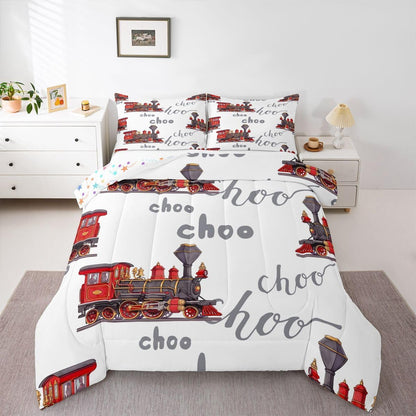 Set Set Set Set 1 Feelyou Cartoon Car Bedding Kids Train Comforter Boys Girls Choo-Choo Rail Roads Tracks Decor