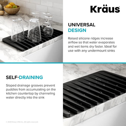 Kraus Self-Draining Silicone Dish Drying Mat for Kitchen Counter, Dark Grey, KDM-10DG