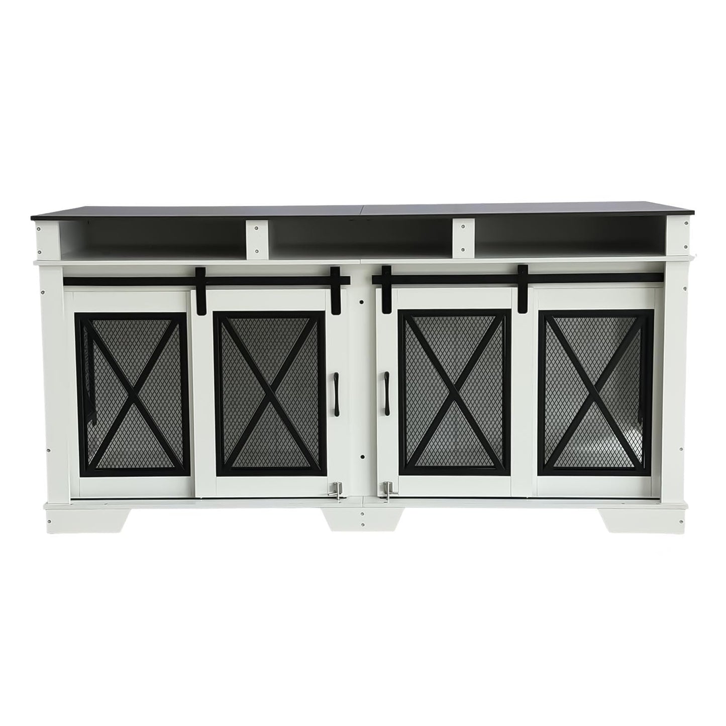 Garvee 71" Double Dog Crate Furniture with Divider, Heavy Duty Wood & Metal Dog Cage for Large Dogs, Dual Compartment Dog Kennel with Double Doors, Indoor Dog Crate TV Stand