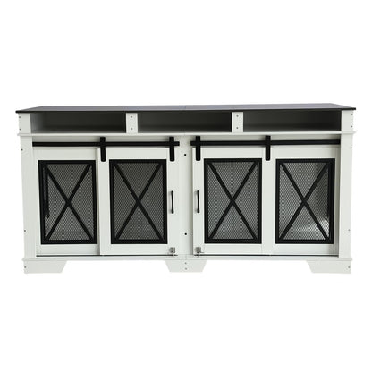 Garvee 71" Double Dog Crate Furniture with Divider, Heavy Duty Wood & Metal Dog Cage for Large Dogs, Dual Compartment Dog Kennel with Double Doors, Indoor Dog Crate TV Stand