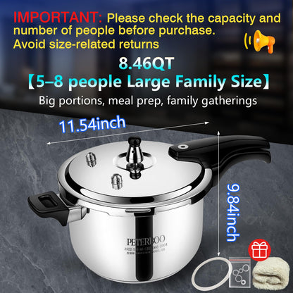 Premium 8.46 Quart Stainless Steel Pressure Cooker, Quality Crafted Kitchen Cookware, Professional Performance, Durable Design for Daily Family Cooking