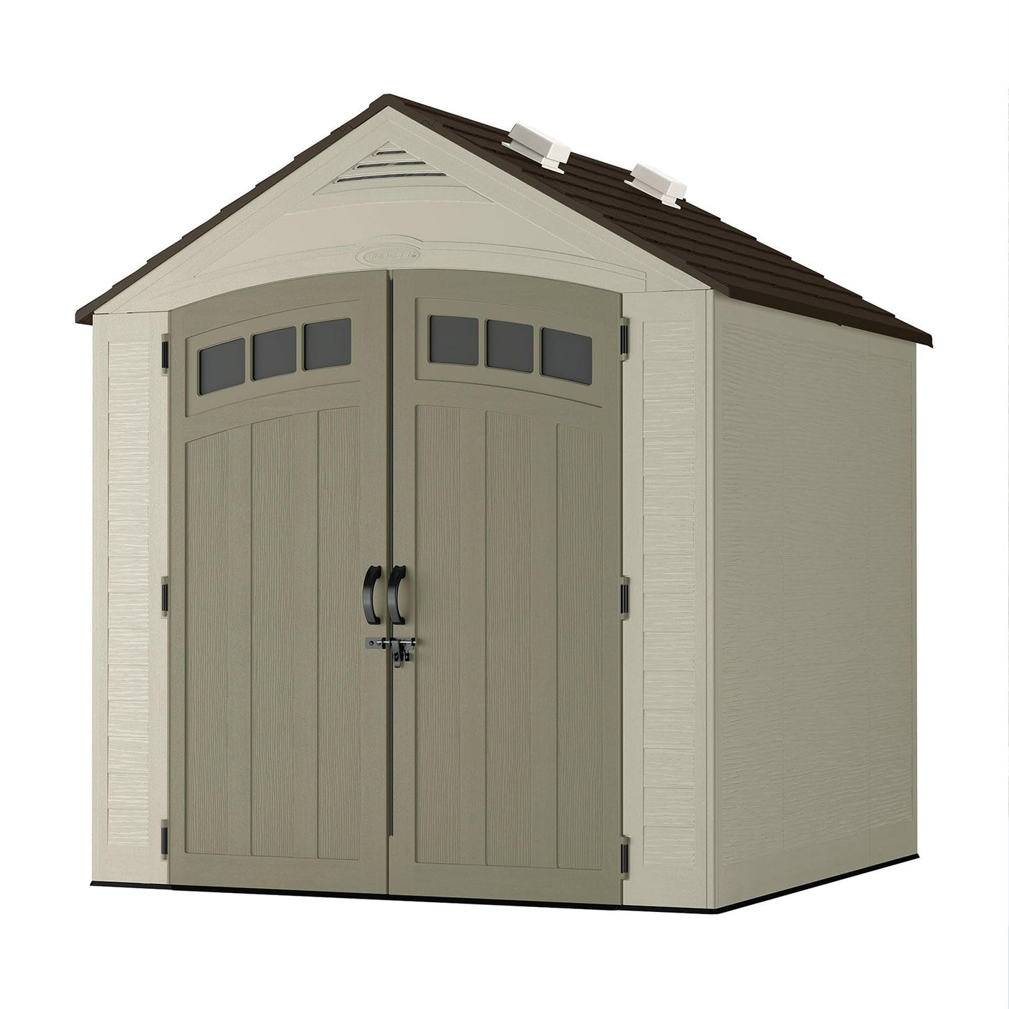 Suncast Vista 7x7 Storage Shed with Multi-Wall Resin Panels, 4 Skylights, IllumiVent System, and Pad-Lockable Doors, 84" D x 84" W x 98" H, Made in The USA