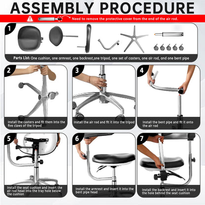 Dental Assistant Chair PU Leather with Swivel Armrests, Rolling Dental Chair, Ergonomic Swivel Dentist's Stool with Backrest for Clinics, Tattoo, Home and Laboratory - Black