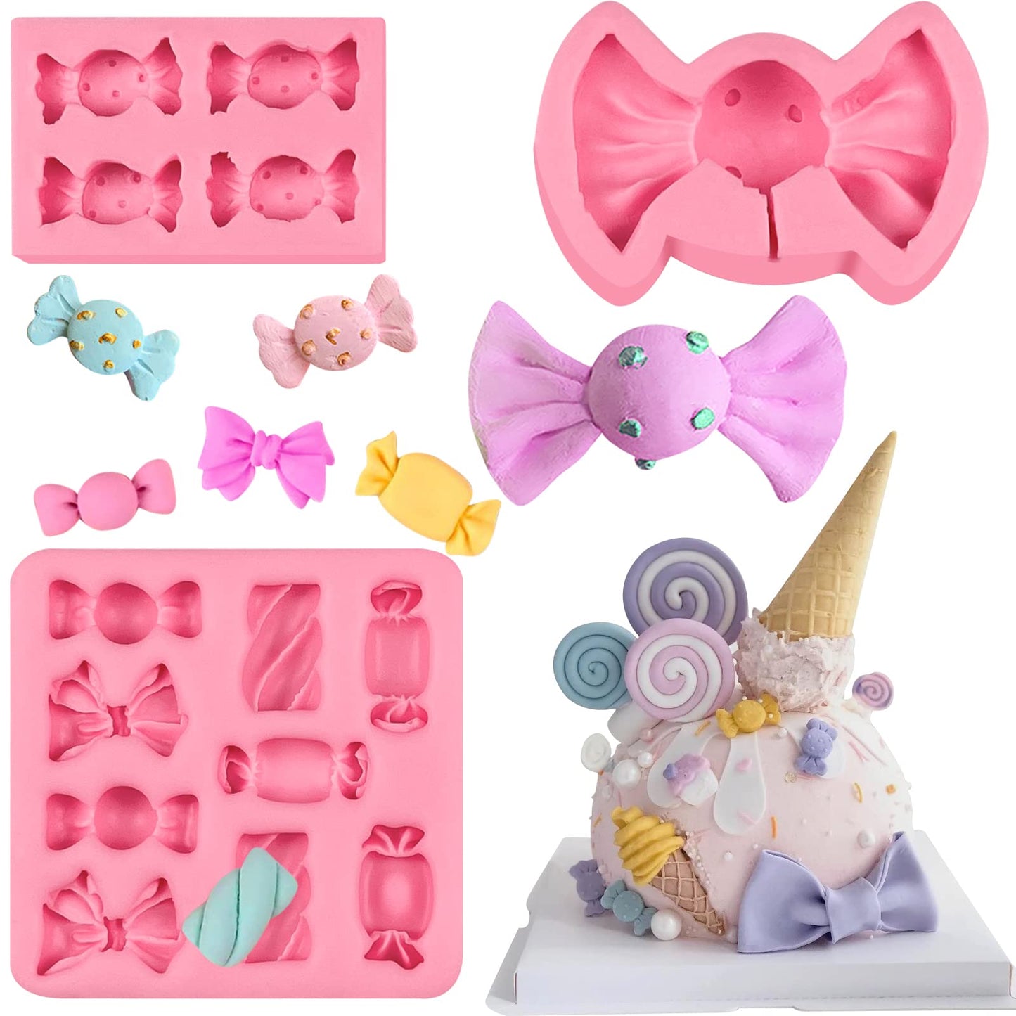 Candy Lollipop Molds 3Pcs, Candy Shape Cake Decorating Silicone Molds for DIY Chocolate Mousse Cookie Butter Gum Cupcake Topper Flower Paste Epoxy Clay Plaster Candle Soap