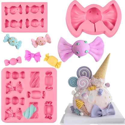 Candy Lollipop Molds 3Pcs, Candy Shape Cake Decorating Silicone Molds for DIY Chocolate Mousse Cookie Butter Gum Cupcake Topper Flower Paste Epoxy Clay Plaster Candle Soap