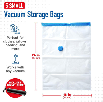 5 Pack Small Vacuum Storage Bags for Comforters, Blankets & Clothes, Vacuum Sealed Compression Bags