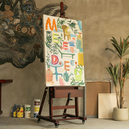 MEEDEN Extra-Large Art Painting Easel - Professional Artist Crank With Height Adjustable 71" to 98" - Heavy Duty Beech Wood Studio H Frame Stand for Painting Canvas up to 83"