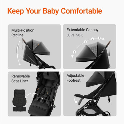 MAMAZING Ultra Air Lightweight Baby Travel Stroller with Carbon Fiber Frame, Compact & Airplane-Friendly, One-Handed Fold, 11.6 lbs, Perfect for Toddlers, Organizer & Cushion Included, Jet