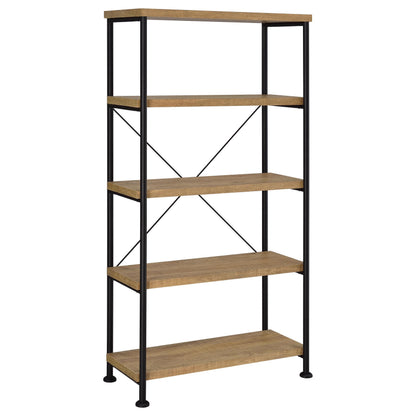 Coaster Home Furnishings - Analiese - Wood and Metal - 4-Tier Bookshelf with Open Shelves, X-Back Bracing, and Rectangular Frame - Home Office - 63-Inch - Mango - 802003