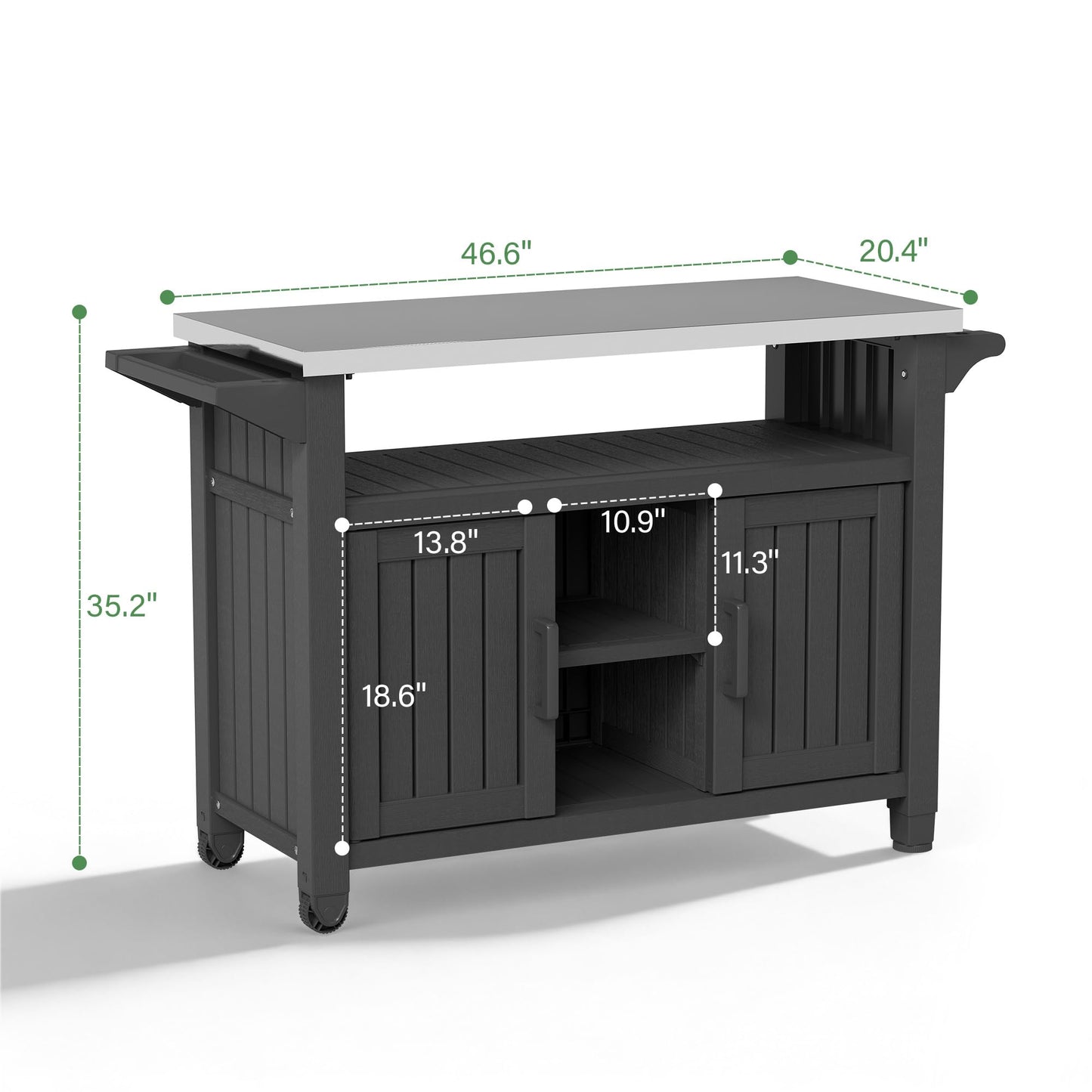 Bifanuo Resin Outdoor Grill Cart, Outdoor Kitchen Island with Stainless Steel Top & Storage Cabinet for Kitchen Prep, Weatherproof Grill Table for BBQ Food Prep, Black