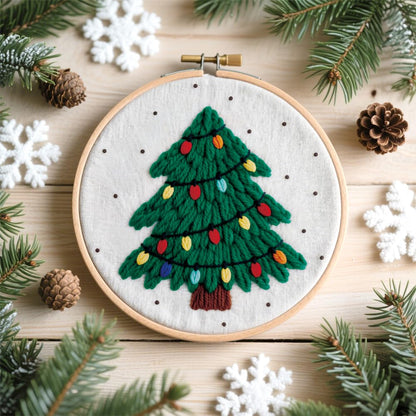 ACRNIGHEET 6Pcs Christmas Punch Needle Kits for Adults Beginners, 6.7" Diameter Punch Needle Embroidery Kit Include Instructions Pre-Printed Pattern Embroidery Hoop Yarns Needles DIY Crafts Gifts Idea