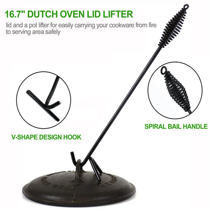 8 Piece Pre-Seasoned Dutch Oven Cooking Set Cast Iron Camping Kitchen Cookware Bakeware Skillets & Square Grill Pan w/Vintage Carrying Wood Box for Ourdoor Home BBQ Baking