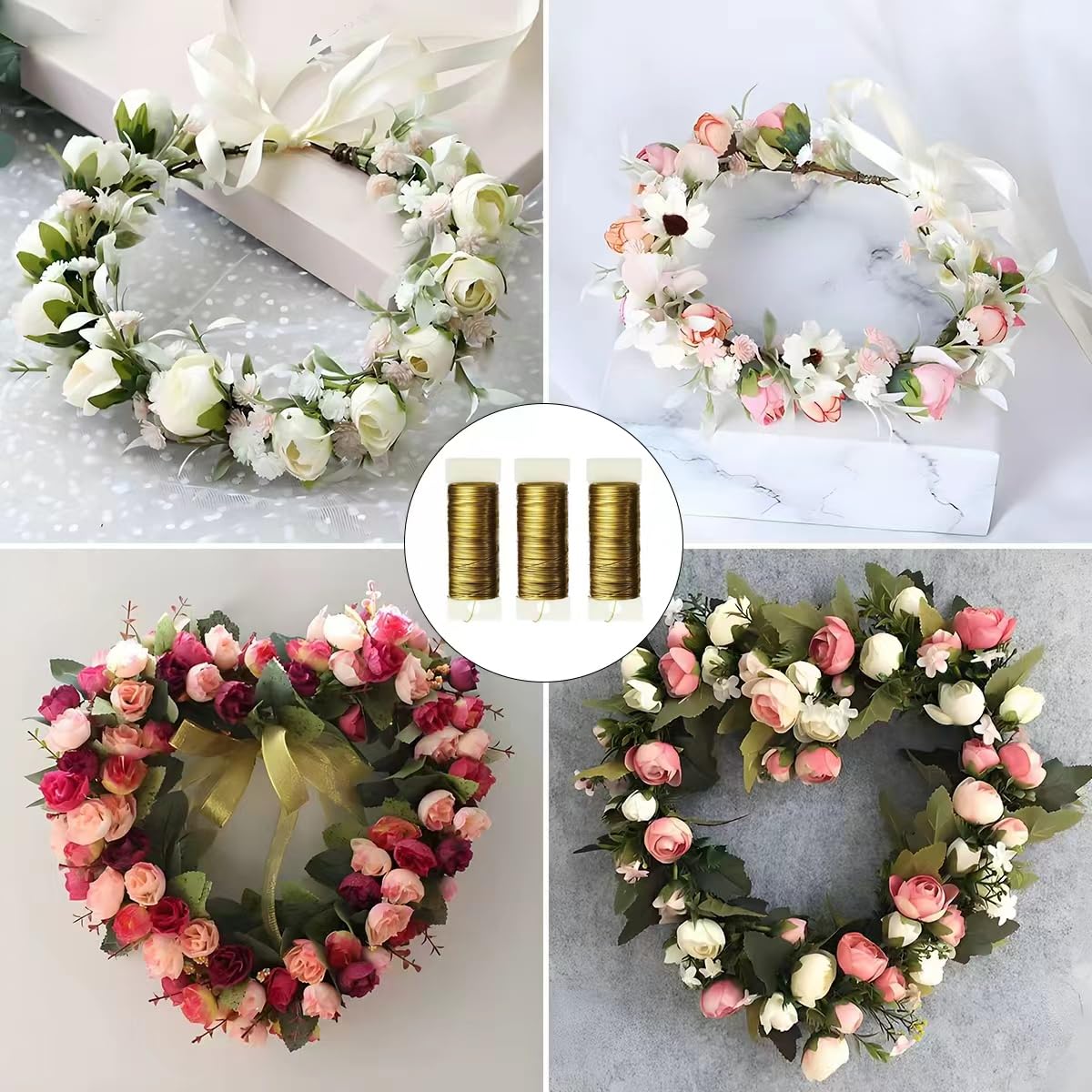 114 Yards 22-Gauge Gold Floral Metal Wire: Flexible Paddle Wire for Flower Arrangements, Crafts, Christmas Wreaths, Trees & Garlands