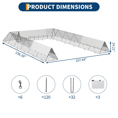 236.2" x 157.5" x 24.2" Chicken Tunnels for Yard, Portable Chicken Coop with Corner Frames, 2 Sets, Easy Installation, for Chickens, Ducks, Rabbits