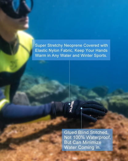 XUKER Water Gloves, 3mm & 5mm Neoprene Five Finger Warm Wetsuit Winter Gloves for Scuba Diving Snorkeling Paddling Surfing Kayaking Canoeing Spearfishing Skiing (3mm-Black, M)