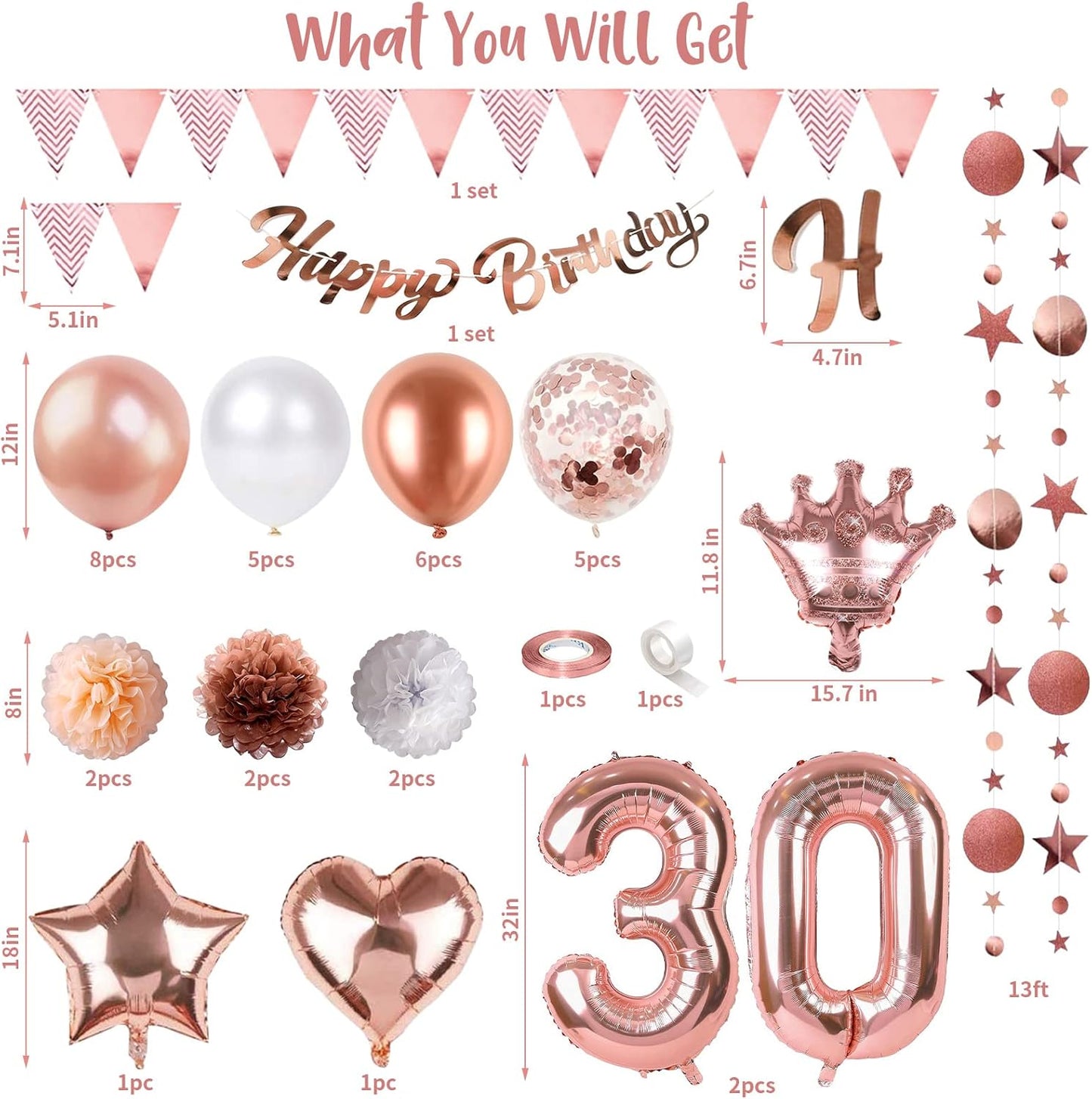 Regine Switzerland 30th Birthday Decorations - Rose Gold Foil Balloons & Banner | Perfect for 30-Year-Old Celebration