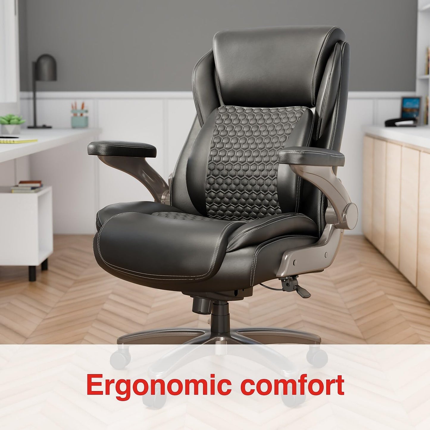 Staples Randolph Ergonomic Bonded Leather Executive Big & Tall Chair, 400 lb. Capacity, Black