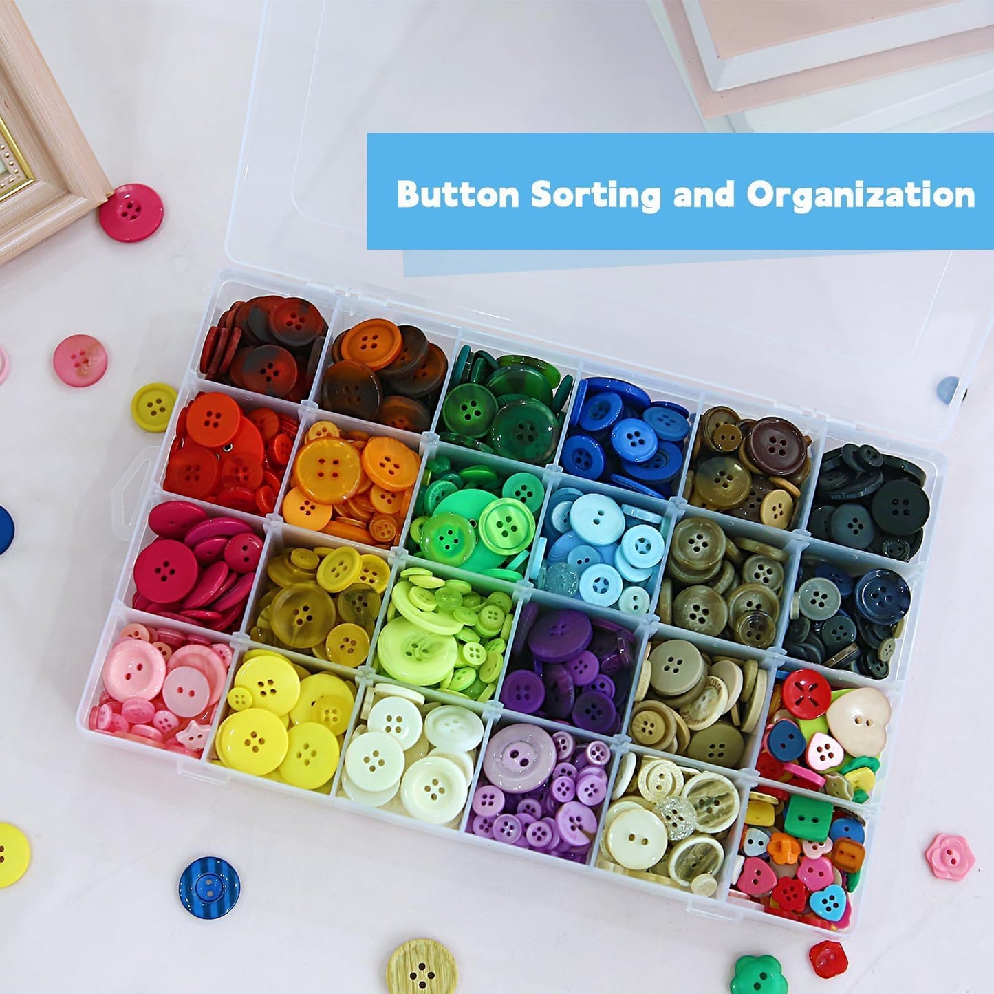 Megoogo 2pack 24 Grid Clear Plastic Bead Organizer Box with Adjustable Dividers, Bead Organizers and Storage Container Box with 2 Label Sticker for Craft Buttons Fishing Tackles Tools Hair Accessories