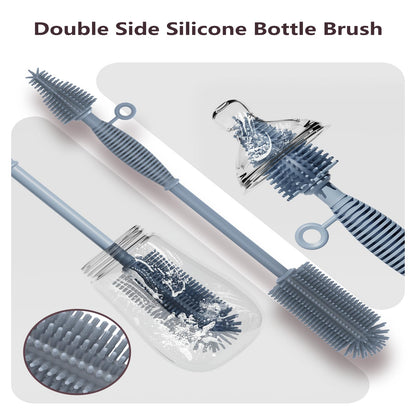 Raymeefa Bottle Brush & Straw Cleaner Brush Set,Silicone Bottle Brush with Sturdy Handle for Water Bottles,Tumblers,Baby Bottles,Long Flexible Straw Cleaner Brush for Standard Straws(Blue)