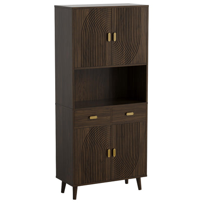 LIKIMIO 71.6" Tall Kitchen Pantry Cabinet, Walnut Mid-Century Hutch Cabinet with Storage- 3 Adjustable Shelves, 2 Drawers, Multi-Room Pantry