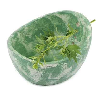Pottery Herb Stripper Bowl, Handmade Herb Stripper Ceramic Bowl with 4-Slot Different Hole Sizes for Kale, Herbs & Broccoli, Efficient Peeling Off the Leafy Assembly(Green)