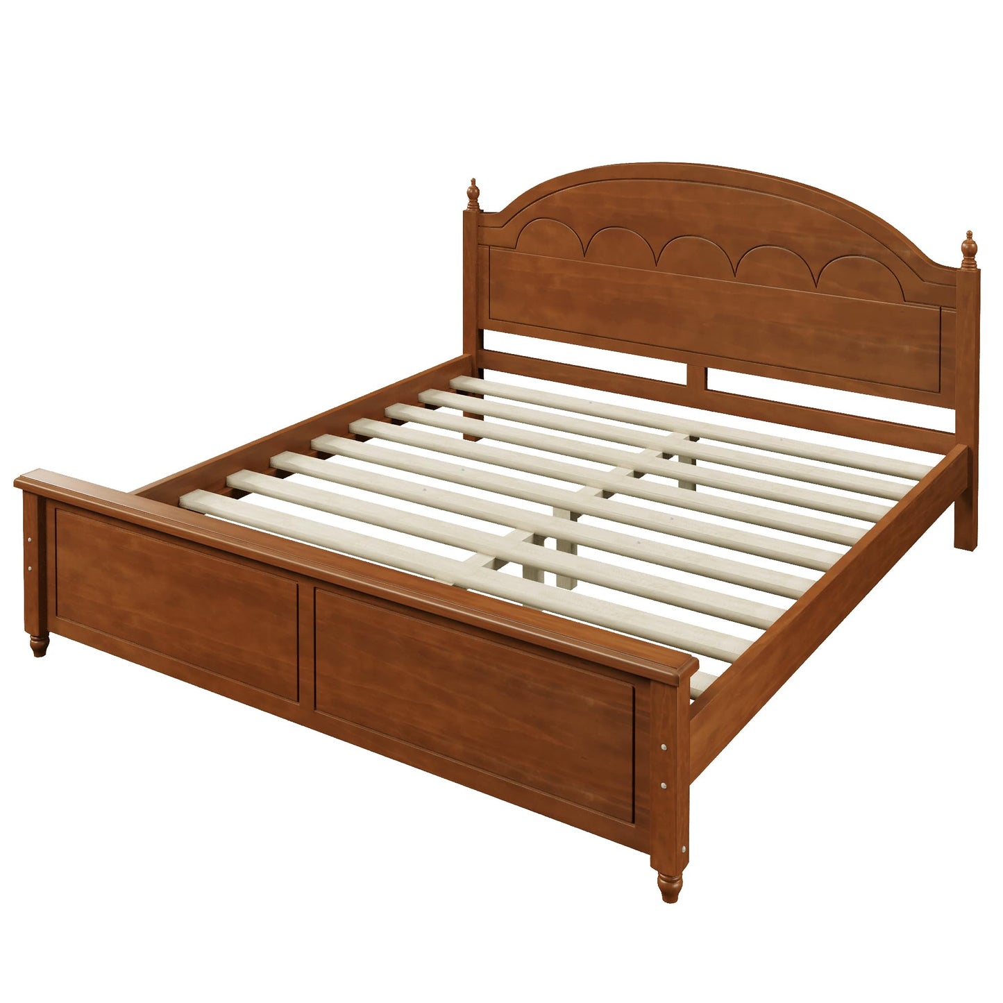 Merax King Platform Bed Frame with Elegant Arched Headboard, Solid Wood Construction, Timeless Classic Design, Strong Support, Easy Assembly, Oak Finish
