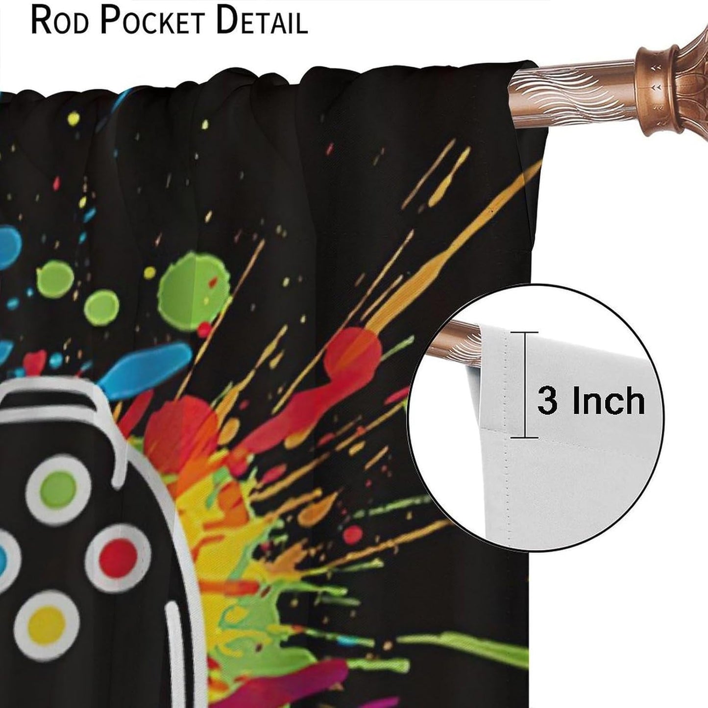 Gamer Curtains for Boys Kids Bedroom, Cool Gaming Decor, Neon Gamepad Teens Curtains for Bedroom Window Treatment Set