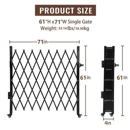 ExploreHorizon 61" H x 71" W Single Folding Security Gate, Portable Expandable Fence Gate with Casters, Flexible Steel Accordion Security Gate Barricade Gate for Backyard Garden