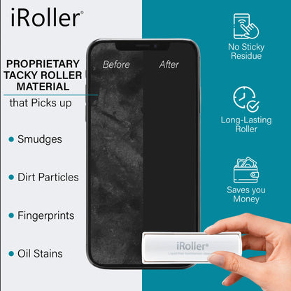 Screen Cleaner by iRoller - No Need for Spray or Wipes - Liquid Free iPad Screen Cleaner Roller Tool - Washable & Reusable - Phone Screen Cleaner Ideal for iPhone, Laptop, Computer Touchscreen - 3.5"