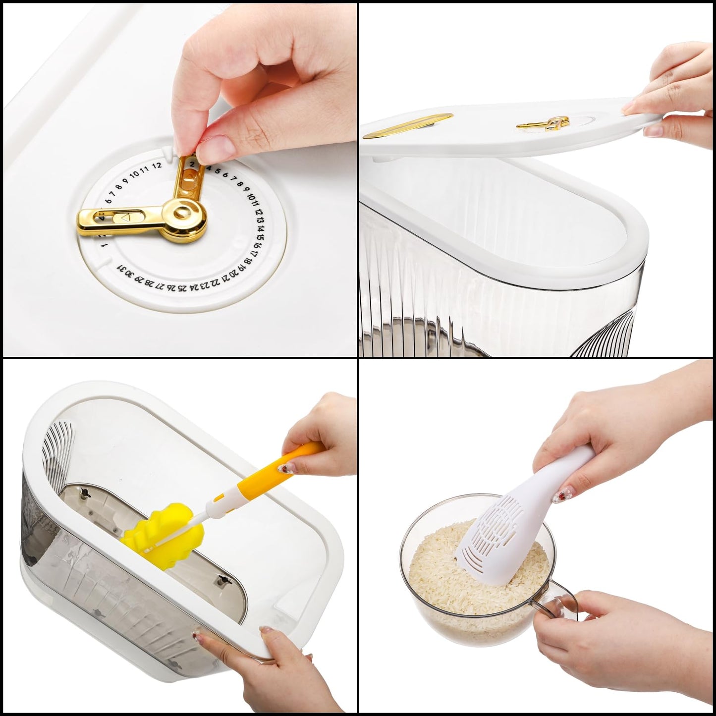 Cididu Clear Rice Holder Dispenser, 22 Lbs Large Grain Storage Container with Measuring Cup, Cylinder Household Food Dispenser Bucket Kitchen Organization for Cereal Oatmeal Coffee Bean Soybean Corn