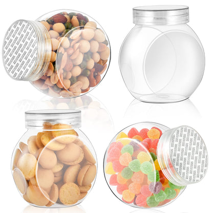 Elesunory 4-Pack 14.5 oz Clear Plastic Candy Jars with Lids, Airtight Candy containers for Individual Portions, Snacks, Treats & Crafts, Stackable, Shatterproof Kitchen Plastic Cookie Containers