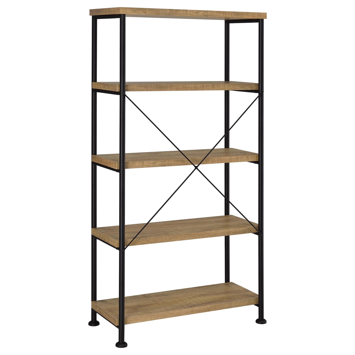 Coaster Home Furnishings - Analiese - Wood and Metal - 4-Tier Bookshelf with Open Shelves, X-Back Bracing, and Rectangular Frame - Home Office - 63-Inch - Mango - 802003