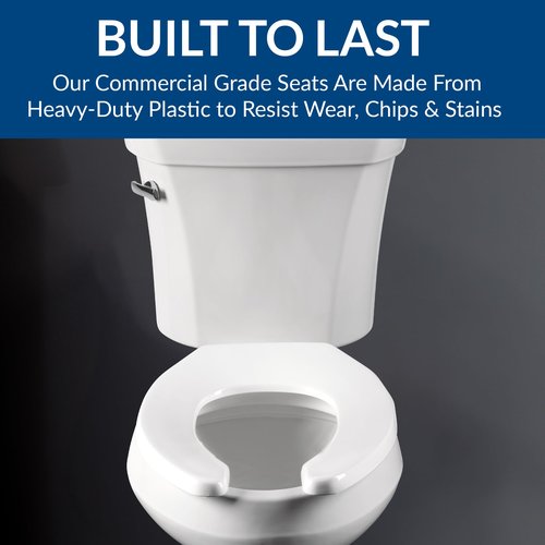 BEMIS 2155SSCT Commercial Open Front Plastic Toilet Seat, Heavy Duty Industrial No Slam Seat without Lid, Secure Installation, Made in USA, Elongated, White