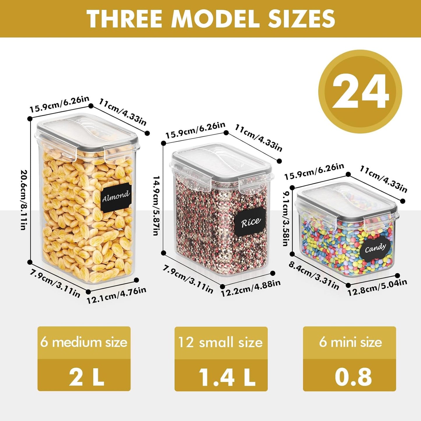 24 24 SNSLXH Airtight Food Storage Containers with Lids, pcs Plastic Pantry Organizers and Storage Canisters