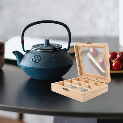 Ciieeo Wood Tea Storage Organizer with Clear Acrylic Top, 9 Compartments for Tea Bag Storage