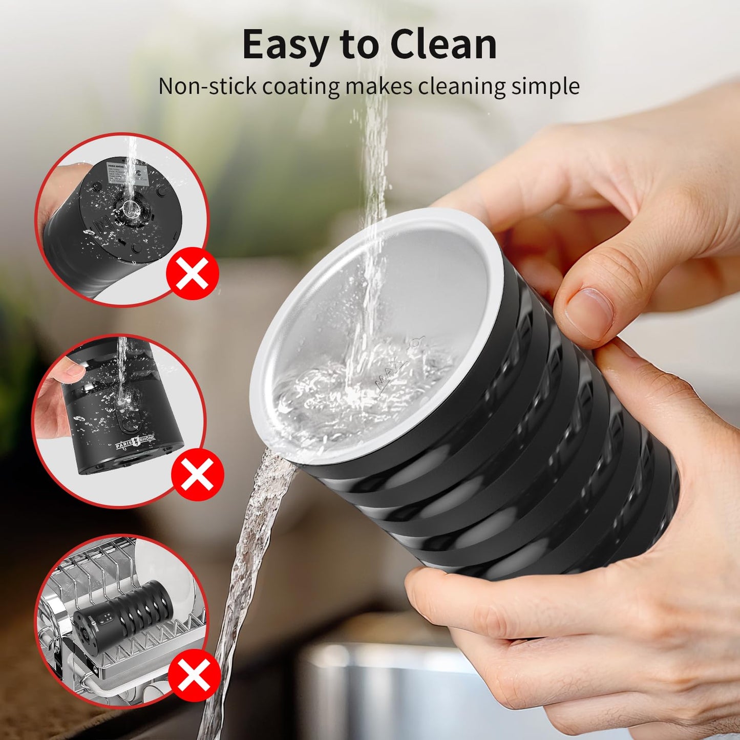 Electric Milk Frother, Paris Rhône 4-in-1 Milk Steamer and Frother, Hot & Cold Foam Milk Warmer with Temperature Control, Auto Shut-Off Frothers for Coffee, Latte,Macchiato, Cappuccino