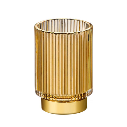 LEICURACE Makeup Brush Holder Organizer,Toothbrush Holders,Desk Pen Pencil Holder,Multifunctional Vintage Glass Brush Cup（L/Gold/A3-7-US）