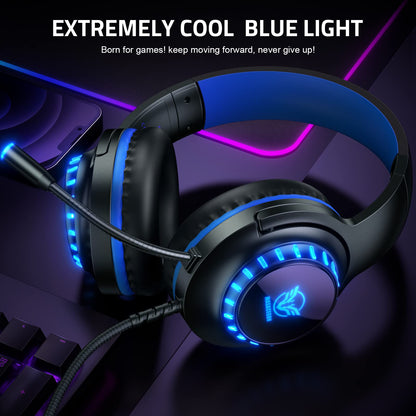 Pacrate Gaming Headset for PS5/PS4/Xbox One/Nintendo Switch/PC/Mac, PS5 Headset with Microphone Xbox Headset with LED Lights, Noise Cancelling PS4 Headset for Kids Adults - Blue