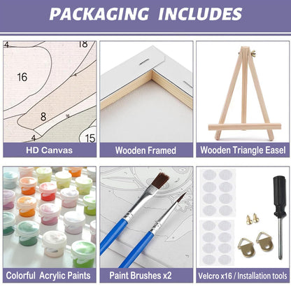 MaiMMaledy Paint by Numbers Kit for Adults Beginners Canvas Pictures with Framed Drawing Painting Acrylic Pigment with Wooden Triangle Easel Colorful Flowers 8Wx12L inch