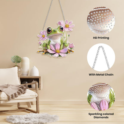 Hanging Diamond Art Kits for Adults Beginners, Frog Flower Diamond Painting Pendant Kit, DIY Acrylic 5D Special Shaped Crystal Diamond Gem Art Painting Hanging Ornament for Home Wall Decor and Gift