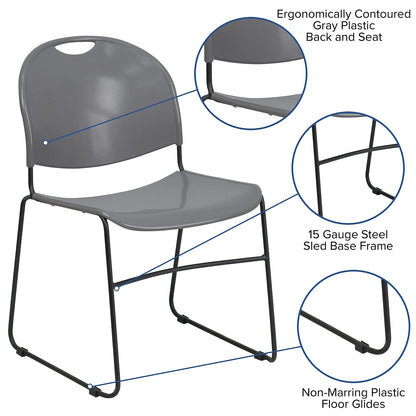 Flash Furniture 5 Pack HERCULES Series 880 lb. Capacity Gray Ultra-Compact Stack Chair with Black Powder Coated Frame