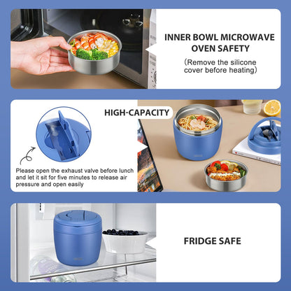 wiwens Thermo Food Jar for Hot Food Adults 32OZ Soup Thermo Lunch Containers Wide Mouth Vacuum Insulated Stainless Steel Leakproof Bento Box with Spoon (Blue)