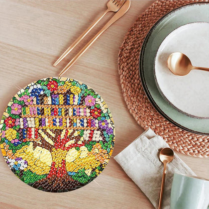 ijbnhd 8 Pcs Diamond Art Coasters Kits, Tree of Life Diamond Painting Coasters Kit with Holder, Diamonds Art Non Slip Coaster Crafts Kits for Adults Gifts 4x4 inch (Cork Wooden Pad)
